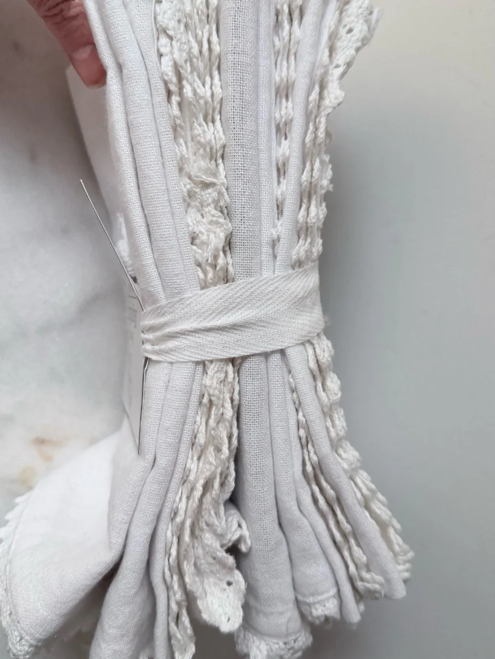 MRKT Set of 8 White Crochet-Edge Napkins 18”x18”